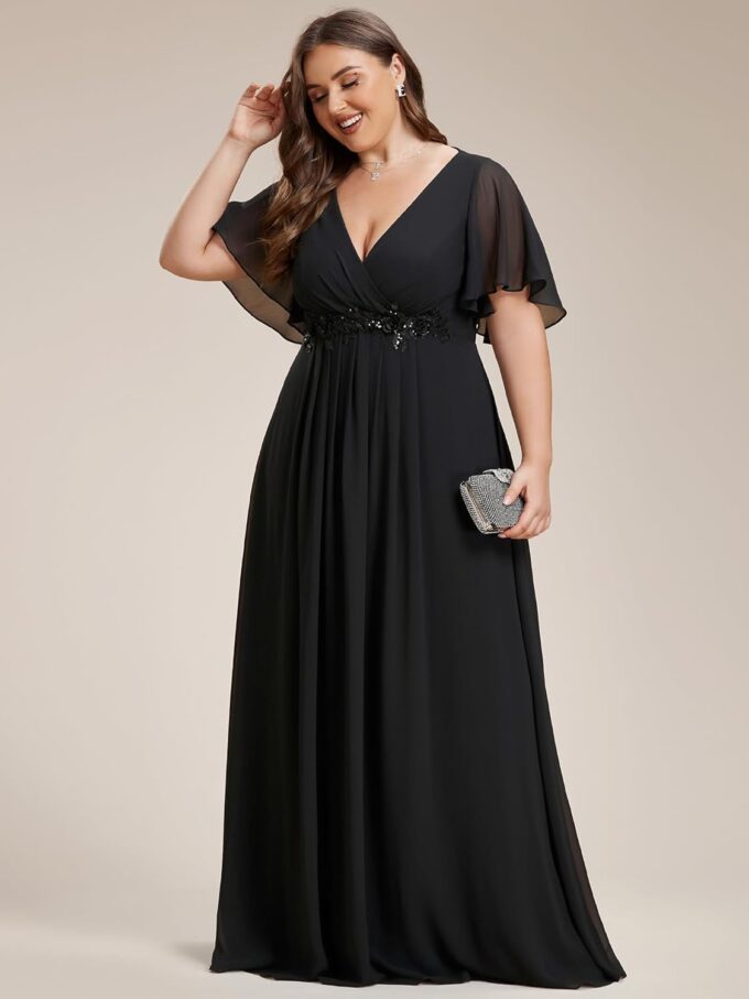 Ever-Pretty Chiffon V Neck Short Sleeves Appliques Plus Size Formal Dresses for Curvy Women Evening Gowns 01960-DA – Bild 4