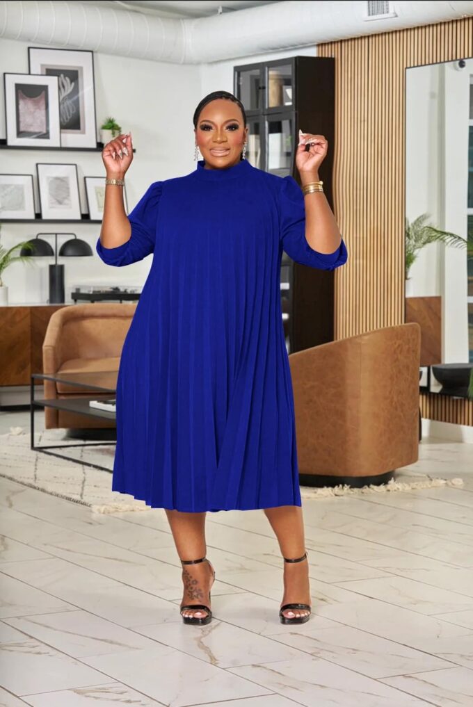 Women's Plus Size Casual Pleated Dress Summer Short Sleeve Flowy Swing Dress Loose Beach Dresses – Bild 4