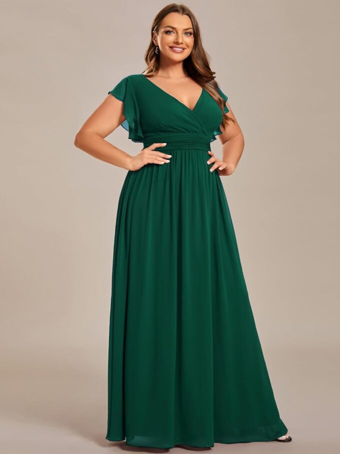 Ever-Pretty Plus Women's Summer Chiffon Ruffles Sleeve Pleated Back Cutout Plus Size Bridesmaid Dresses Formal Gowns – Bild 3