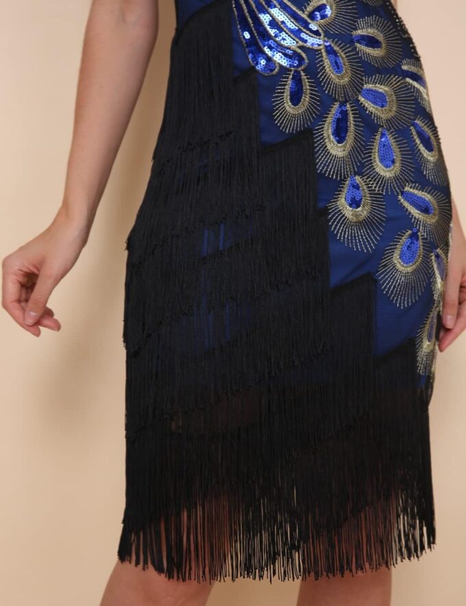 1920s Women Vintage Peacock Sequined Tassel Flapper Party Dress – Bild 5