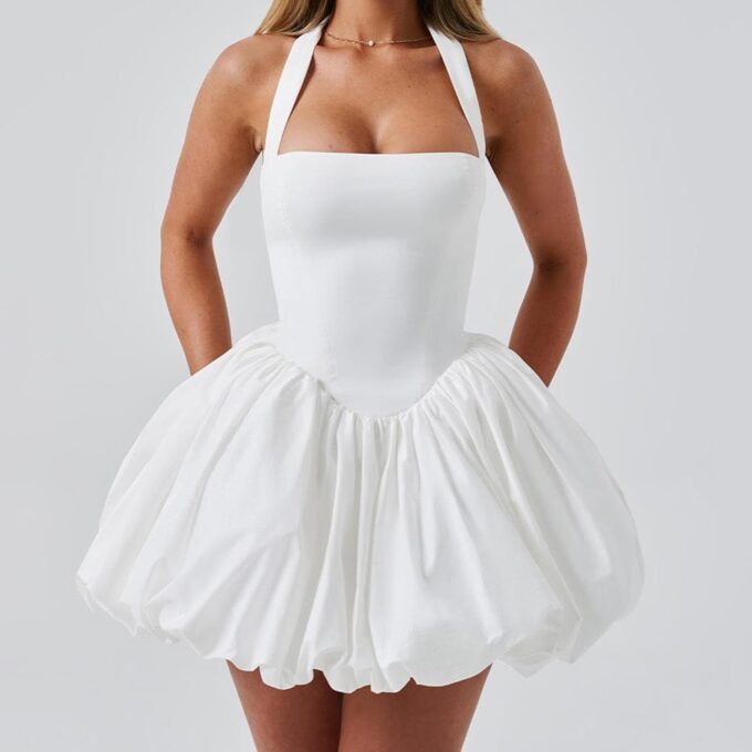 Women's Y2K Sexy Halter Corset Mini Dress Backless Corset Bubble Ruched Waist Club Party Dresses – Bild 2