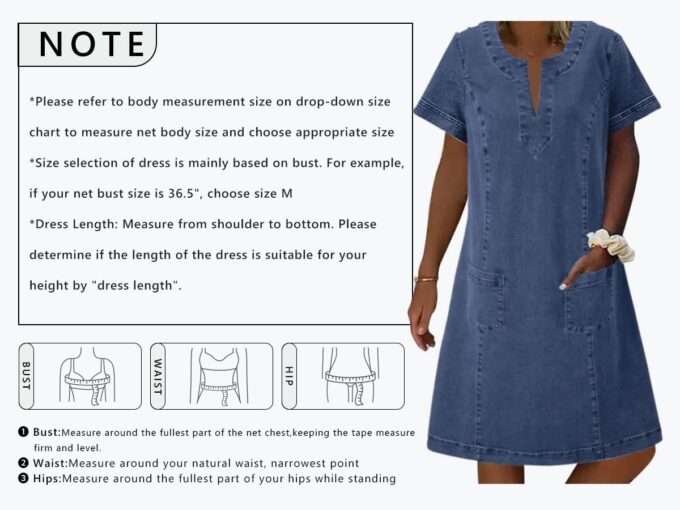 CHARTOU Women Denim Dress Short Sleeve Mini Jean Dress Jumper Babydoll Summer Shift Dress – Bild 2
