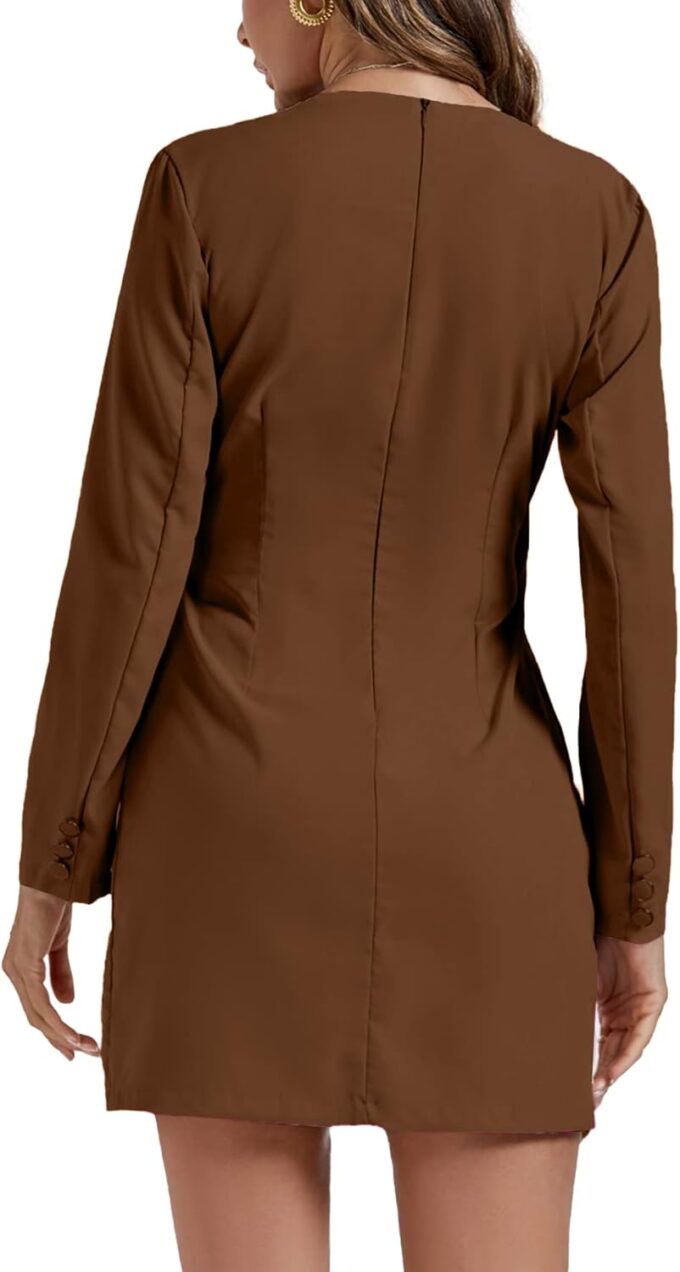 Umenlele Damen Elegant Blazer Kleid Sexy Tiefer V-Ausschnitt 3/4 Ärmel Gürtel Asymmetrisch Wrap Arbeit Büro Formal Blazer Minikleid – Bild 2