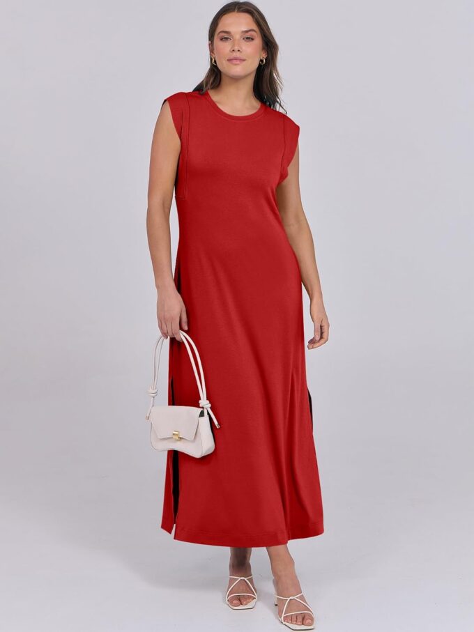 ANRABESS Womens Maxi Dresses 2025 Summer Casual Cap Sleeve Crew Neck Loose Split Beach Travel Long Shirt Sundress & Pockets – Bild 7