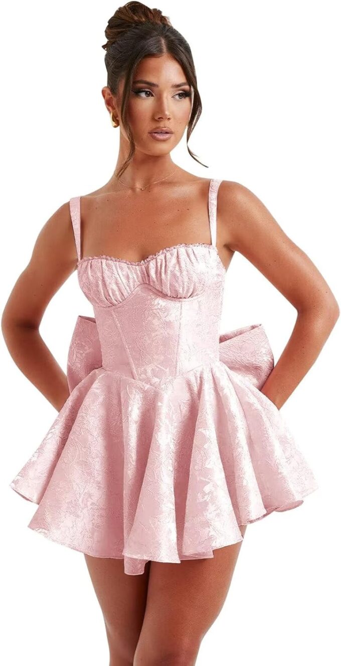 BONOYUER Satin Homecoming Dresses for Teens Short Prom Dress with Bow A-Line Cute Corset Birthday Party Gown
