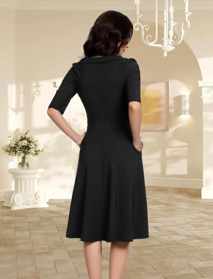Bbonlinedress Womens Vintage Cocktail Dress Formal Wedding Guest Church Long Sleeve Peter Pan Collar Swing Midi Dresses – Bild 2