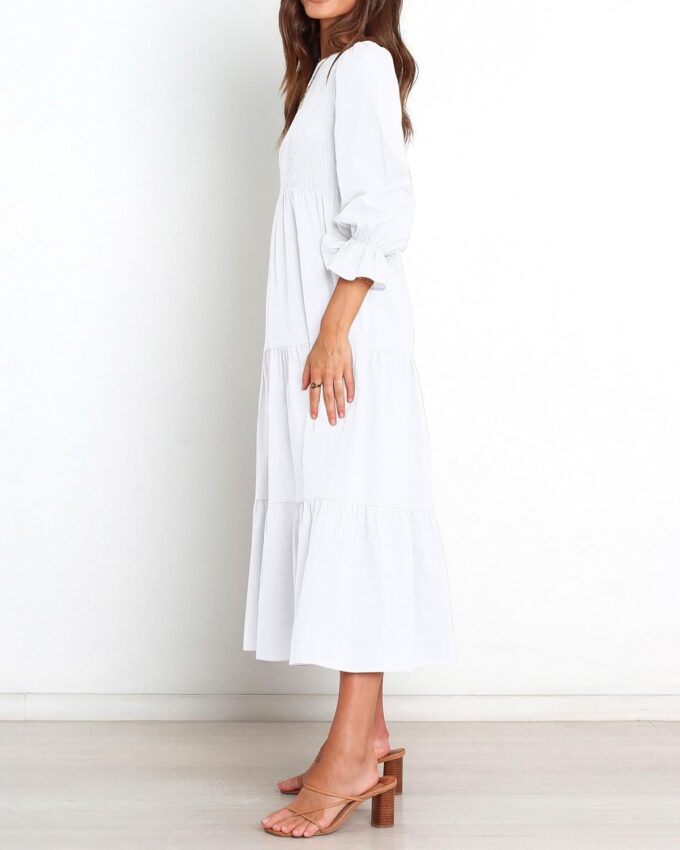BTFBM Women Casual Long Sleeve Crew Neck Fall Dress Bohemian Relaxed Fit Floral Flowy Maxi Dresses Tiered Cocktail Dress – Bild 5