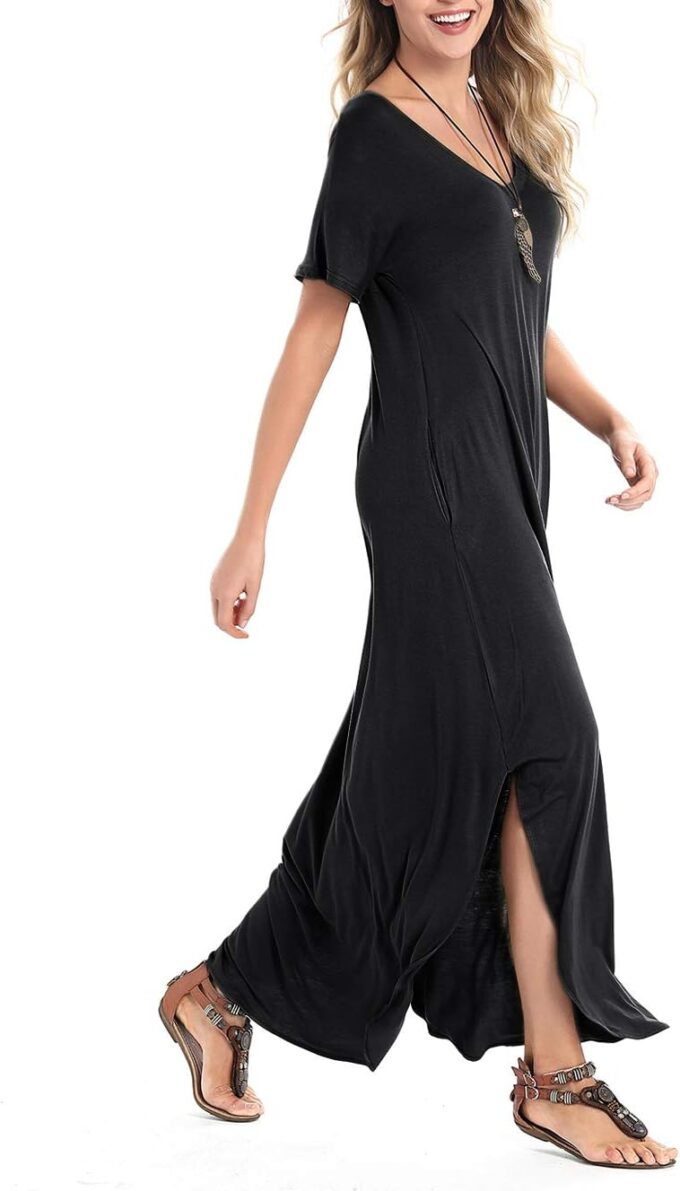 Arolina Women's Summer Maxi Dress Short Sleeve V Neck Casual Loose Long Beach Split Dresses with Pockets – Bild 4