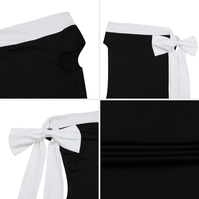 RARITYUS Women’s Sexy Off Shoulder Maxi Dress with Bow Elegant Ribbon Wedding Guest Dress Colorblock Cocktail Dresses – Bild 7