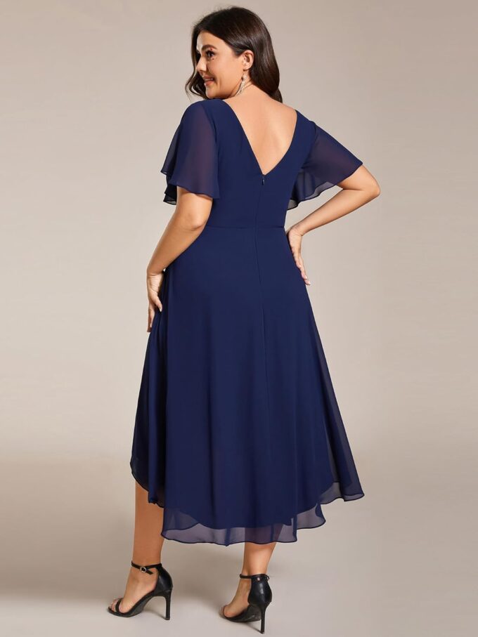Ever-Pretty A Line V Neck Chiffon Short Sleeves High Low Knee Length Plus Size Wedding Guest Dresses for Curvy Women 01923-DA – Bild 2