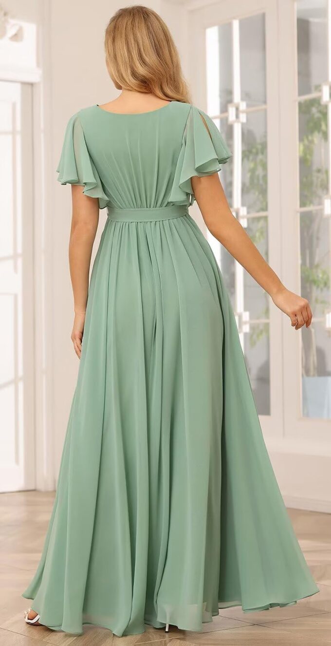 SEIM Women's Flutter Sleeve Bridesmaid Dresses Long V Neck Chiffon Formal Dresses with Pockets SE101 – Bild 2