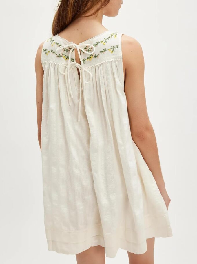 Women Boho Sundress Summer Casual Mini Dress Shift Tank Crew Neck Floral Sun Embroidered Flowy Vacation Dress – Bild 4
