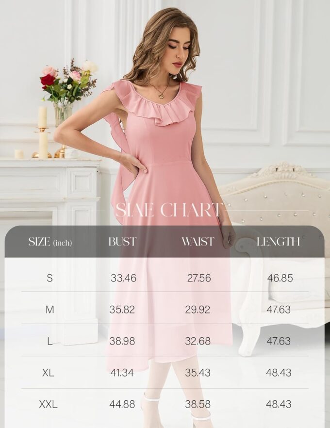 HomRain Formal Dress Spring Collection Church Pink Blush Ruffle Dresses for Women 2025 Elegant Ruffle Midi Gown for Party Blush XL – Bild 5