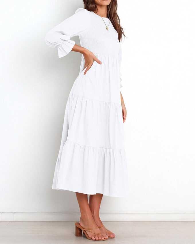BTFBM Women Casual Long Sleeve Crew Neck Fall Dress Bohemian Relaxed Fit Floral Flowy Maxi Dresses Tiered Cocktail Dress – Bild 4