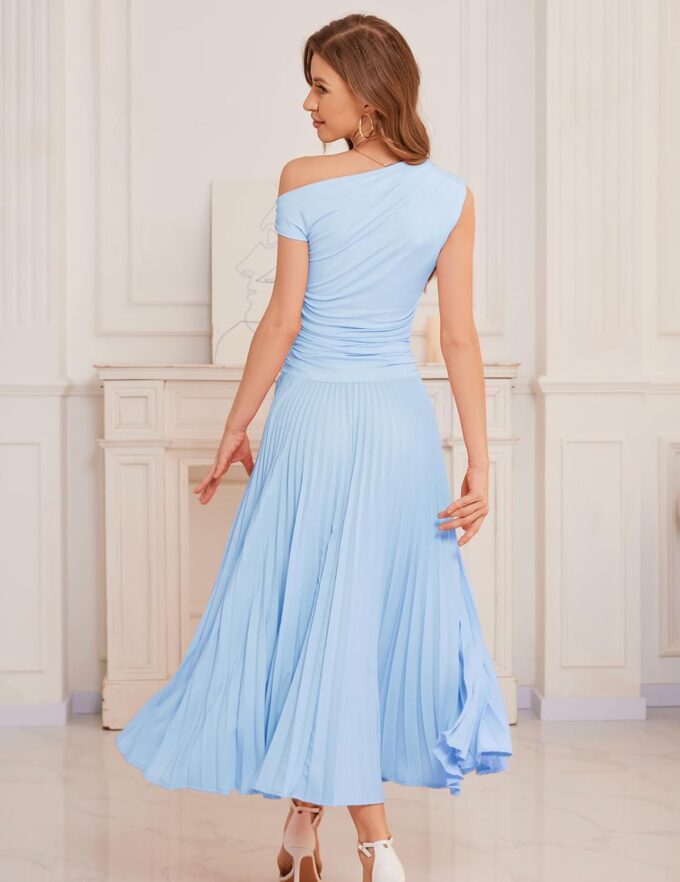 Bbonlinedress Formal Maxi Prom One Shoulder Pleated Cocktail Dress Women Wedding Guest Summer Daily Long Party Dresses – Bild 3