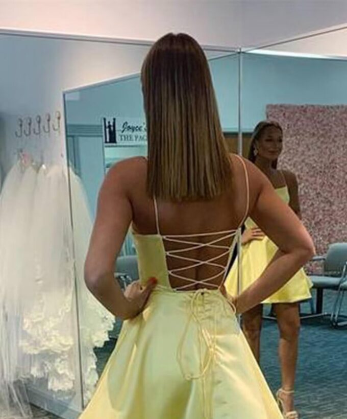 A-line Satin Homecoming Dress Spaghetti Straps for Women, Short Square Neck Cocktail Dress Sleeveless Prom Dress – Bild 2