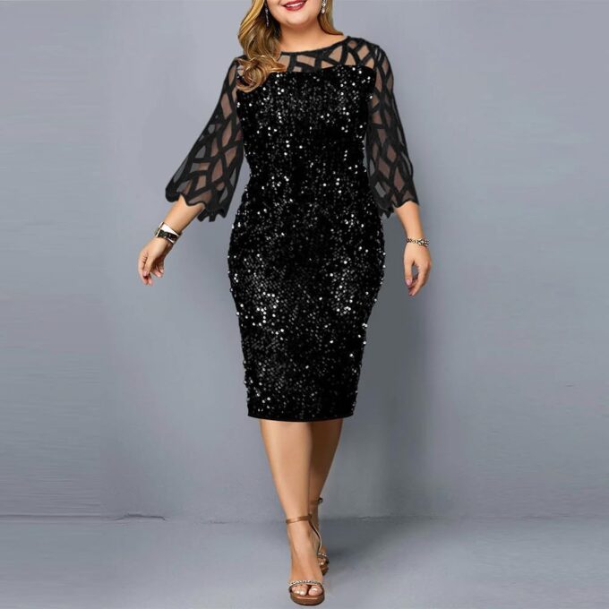 Womens' Plus Size Sequin Formal Party Dress Midi Evening Dress – Bild 2