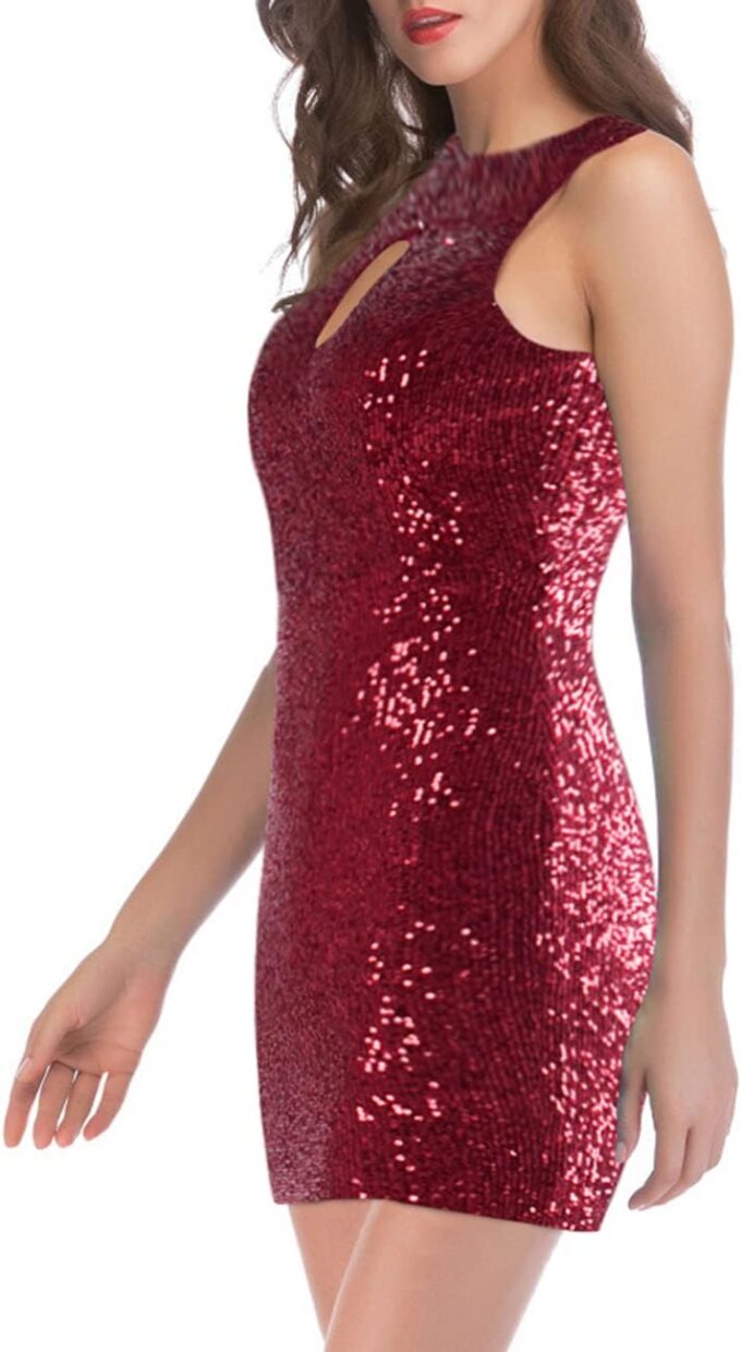 A ARFAR Women Evening Party Dress Sequin Sleeveless Dress Halter Neck Maxi Long Dress Formal Party Prom Gowns