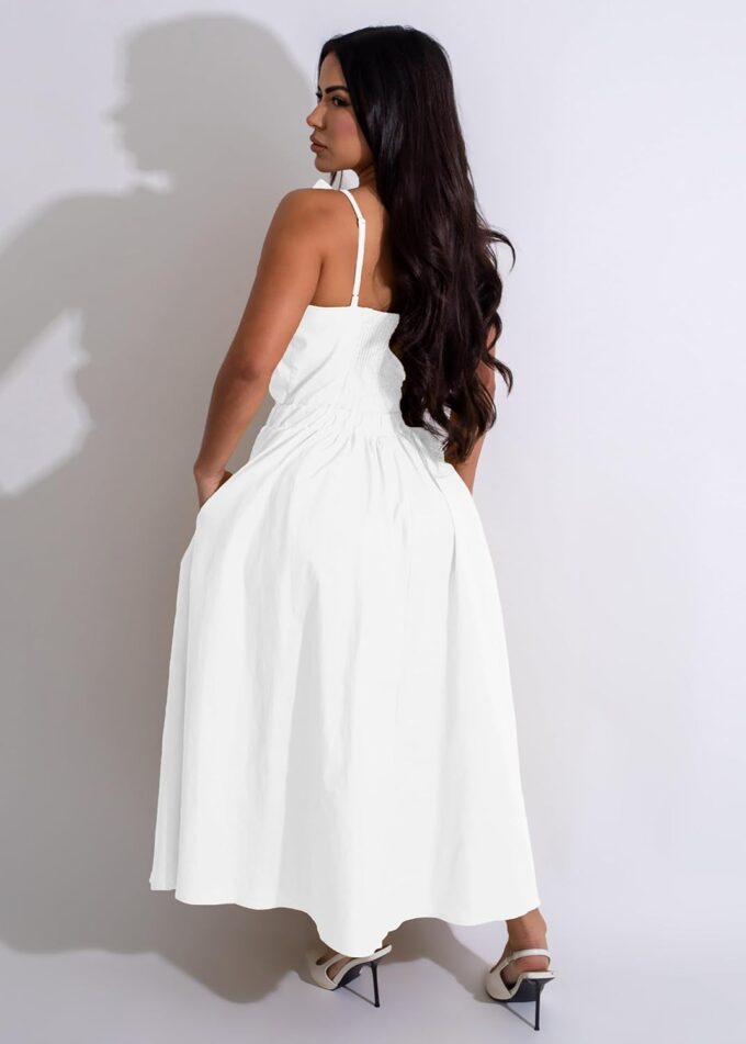 Midi Dresses for Women Casual Summer Sundresses Vacation Outfits Spaghetti Strap Smocked Women Maxi Dress with Pockets – Bild 5