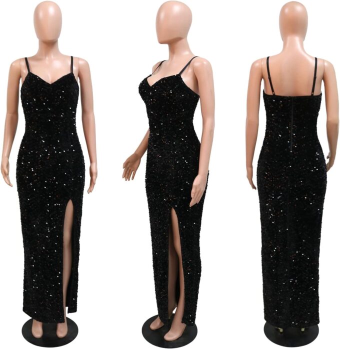 Women Sleeveless Off Shoulder Split Evening Cocktail Long Dress – Bild 4