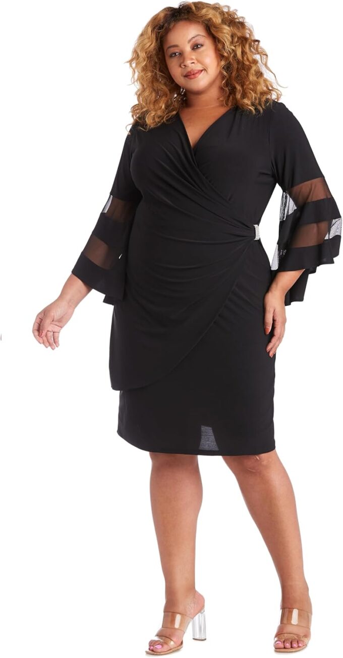 R&M Richards Womens Plus Gathered Surplice Wrap Dress – Bild 4