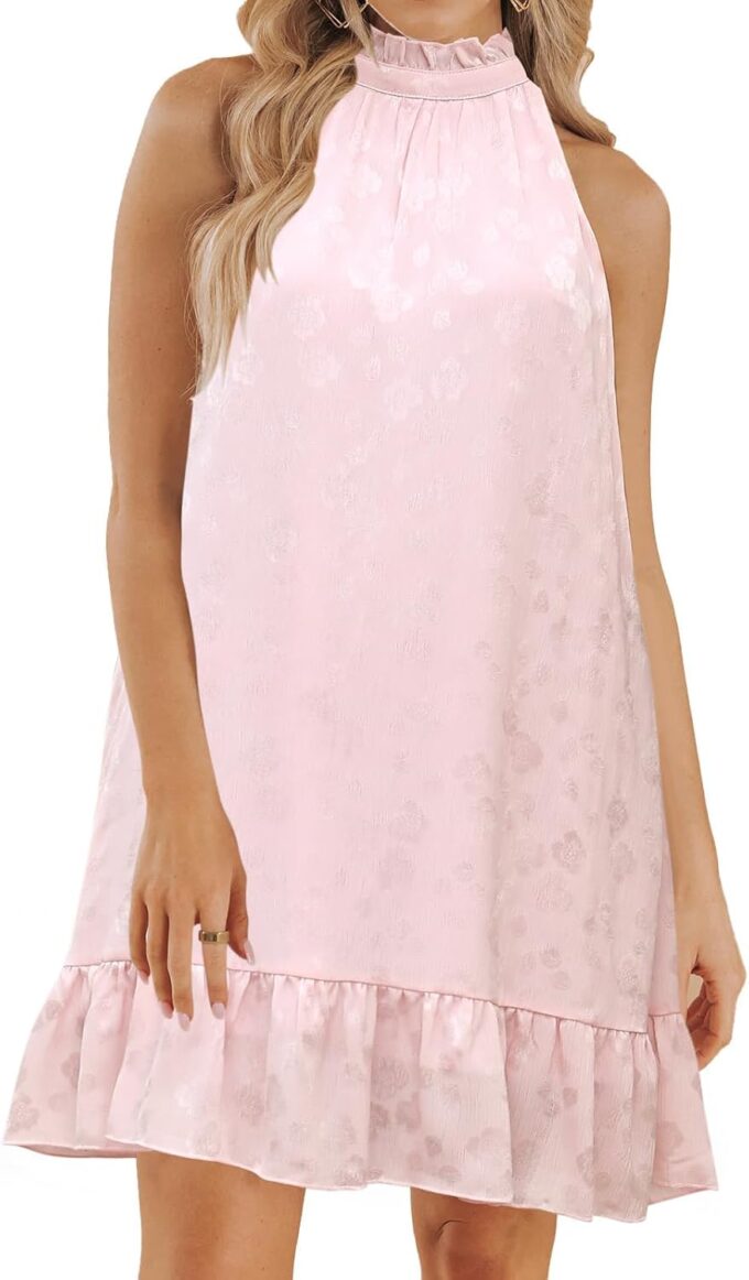 SENFURE Women Summer Floral Dress Casual 2025 Sleeveless Halter Dress Ruffle Flowy Boho Sundress Swing Cocktail Mini
