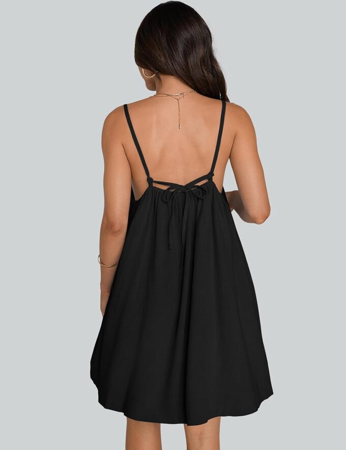 TARSE Womens Linen Mini Dress Summer Sleeveless Backless Loose Short Sundress Casual Flowy Beach Dress with Pockets – Bild 4