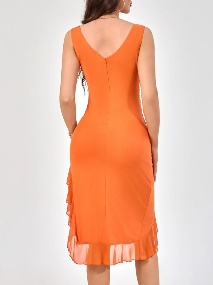 Cocktail Dresses for Women,Sexy Mesh Mini Ruffle Hem Elegant Sleeveless Bodycon Party Graduation Birthday Dress – Bild 5