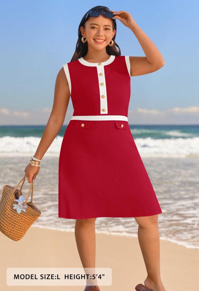 MEROKEETY Women's Formal Work Mini Dress Casual Summer Sleeveless Elegant Button Bussiness Office Outfits – Bild 6