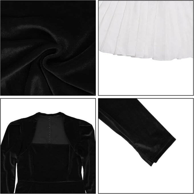 AIBEARTY Women's Long Sleeve Pleated Hem Velvet Mini Dress Elegant Square Neck Slim Fit Dressess for Party Cocktail – Bild 7