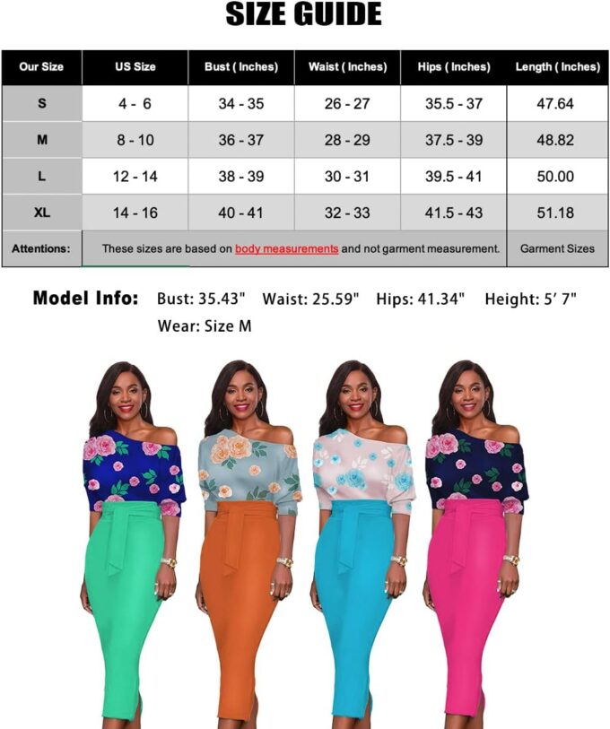 LILYIN Damen Midi-Bleistiftkleid mit Blumenmuster, schulterfrei, mit Gürtel – Bild 5