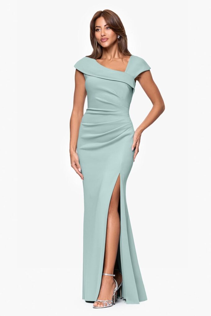 Xscape Women's Long Asymmetrical Neckline Scuba Dress – Bild 4