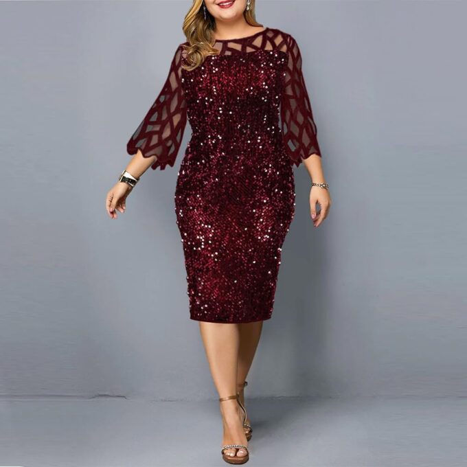 Womens' Plus Size Sequin Formal Party Dress Midi Evening Dress – Bild 4