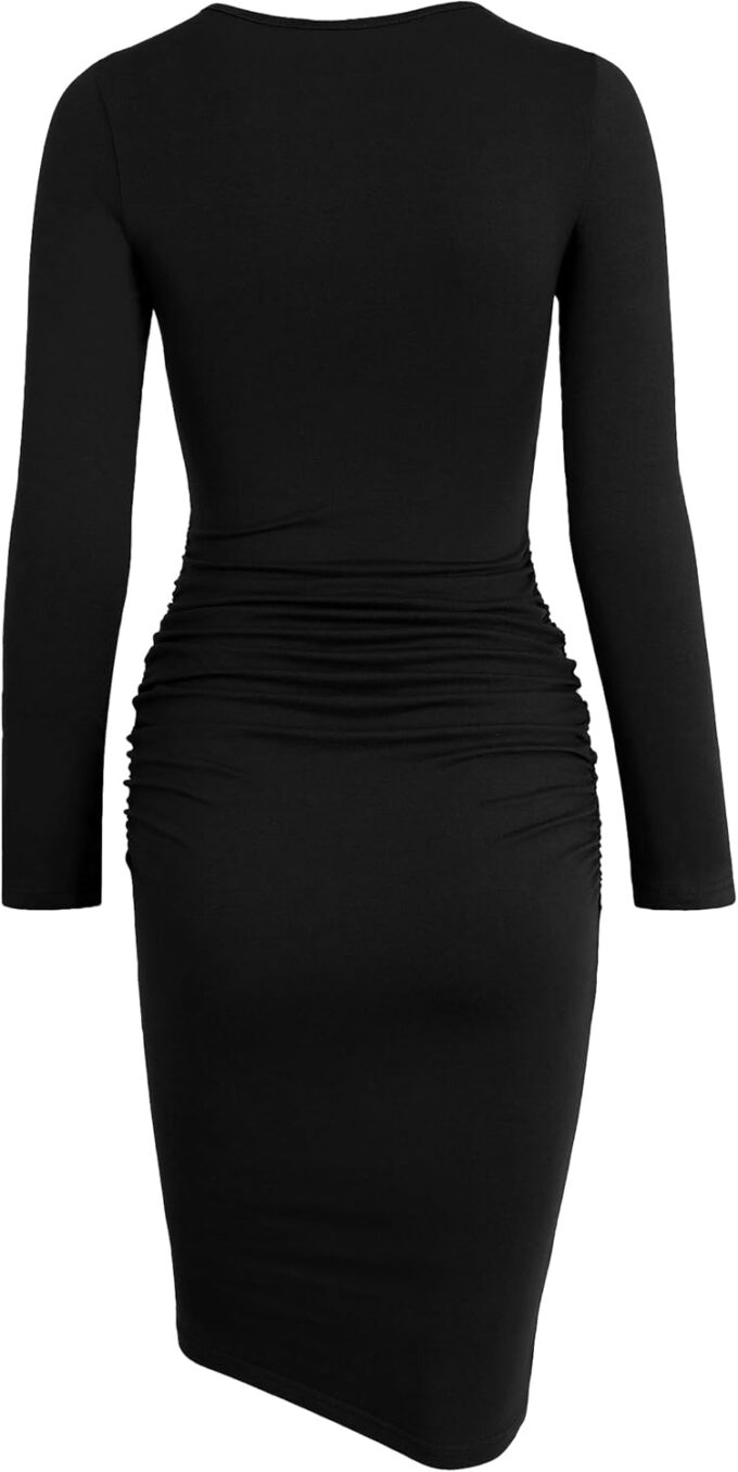Missufe Women's Long Sleeve Ruched Casual Sundress Bodycon Sheath Knee Length Dress – Bild 2