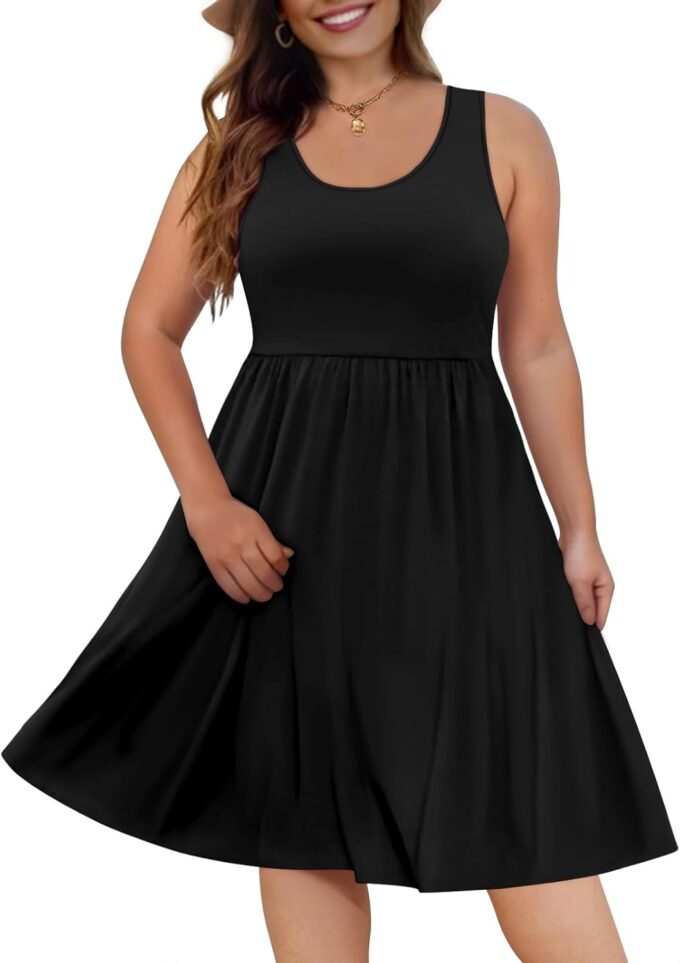 DB MOON Womens 2025 Plus Size Tank Dresses Sleeveless Knee Length Sundress with Pockets