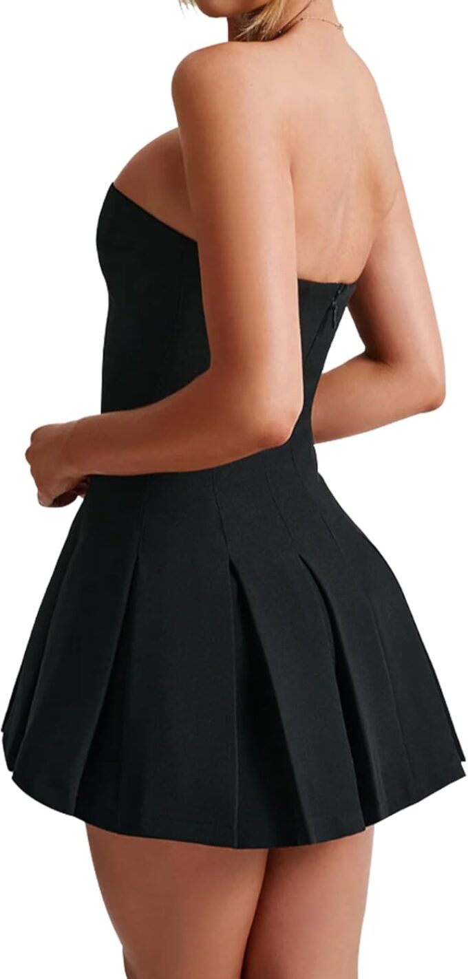 Women's Sexy Strapless Ruched Pleated Tube Mini Dress Y2K Sleeveless A Line Bodycon Short Dress – Bild 4