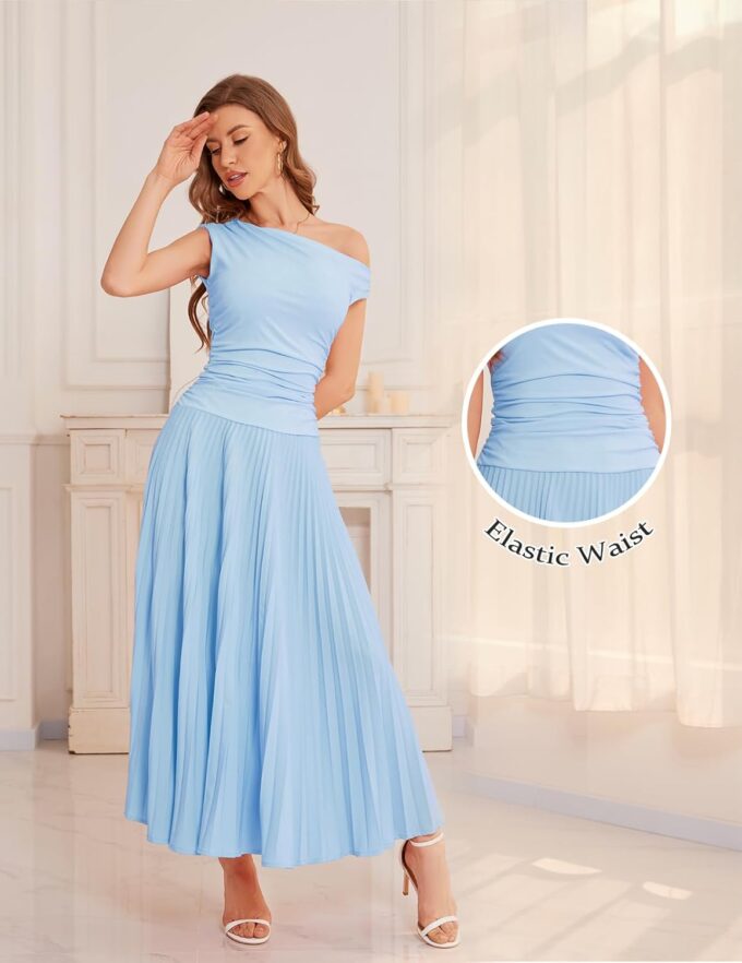 Bbonlinedress Formal Maxi Prom One Shoulder Pleated Cocktail Dress Women Wedding Guest Summer Daily Long Party Dresses – Bild 4