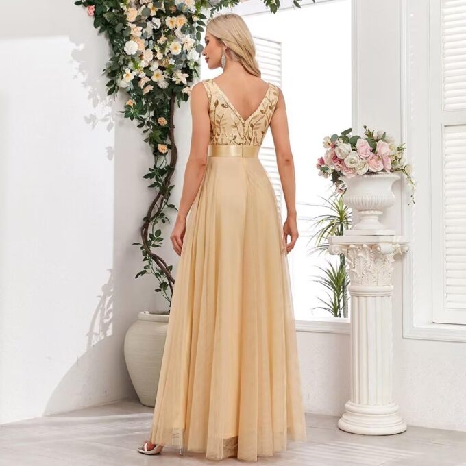 Women's Formal Dresses Long Tulle Evening Gowns 2025 A Line Sparkly Sequin Party Dress for Women Gold L – Bild 2
