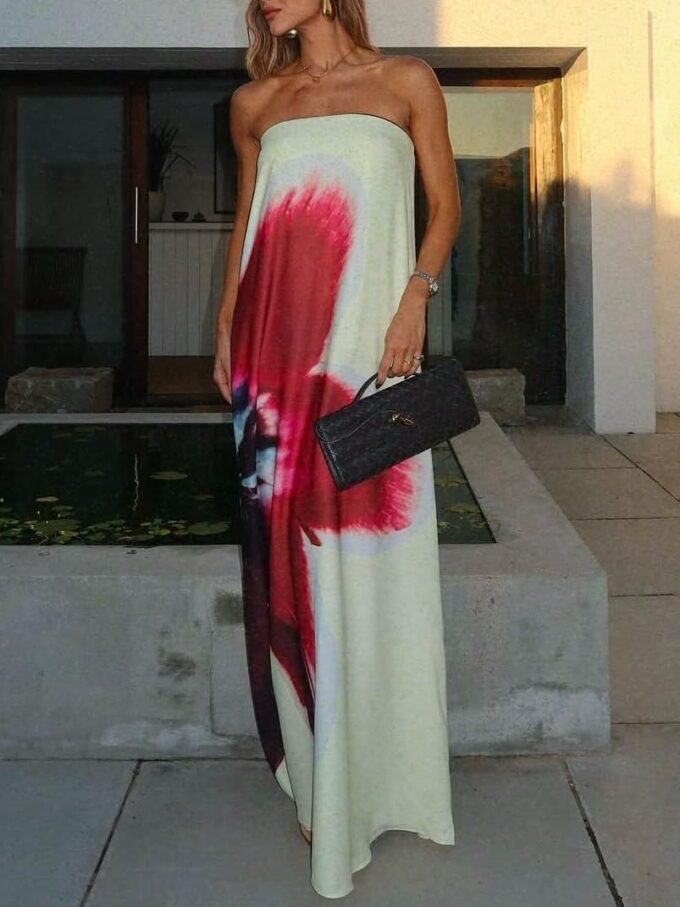 Women Y2k Strapless Maxi Dress Floral Print Tube Long Dress Boho Beach Sundress Going Out Streetwear – Bild 3