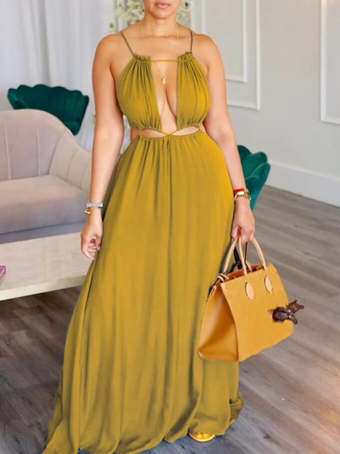 Unybwonn Womens Summer Dress Spaghetti Strap Halter Sleeveless Sexy Cutout Boho Maxi Sundress Beach Vacation Dresses – Bild 3