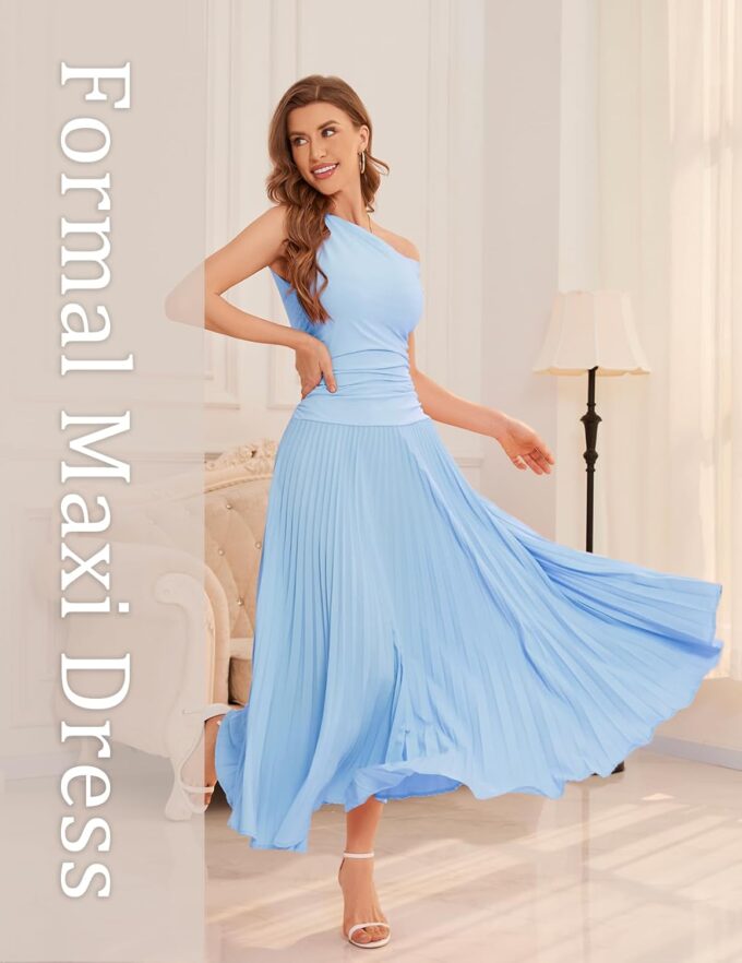 Bbonlinedress Formal Maxi Prom One Shoulder Pleated Cocktail Dress Women Wedding Guest Summer Daily Long Party Dresses – Bild 2