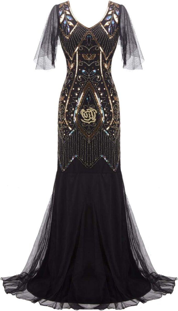 FAIRY COUPLE 1920s Floor-Length V-Back Sequined Embellished Prom Evening Dress D20S004 – Bild 7