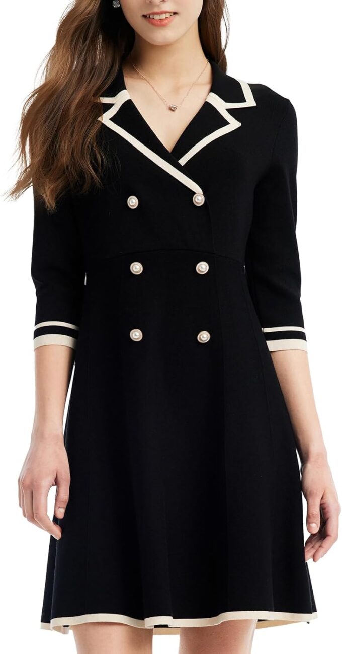 Mini Sweater Dress for Women, Button up 3/4 Sleeve Knit Dresses for Teacher Work Business – Bild 4