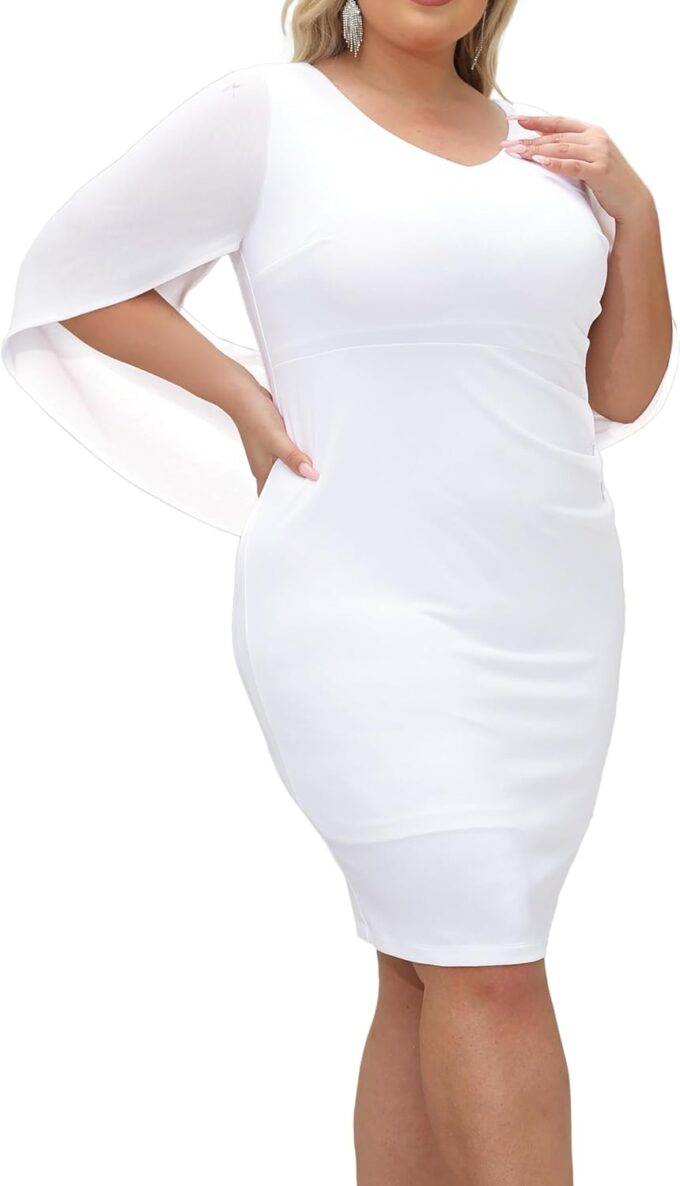 Plus Size Wedding Guest Dress - Women Chiffon Cape Semi Formal Cocktail Party Bodycon Dresses – Bild 3