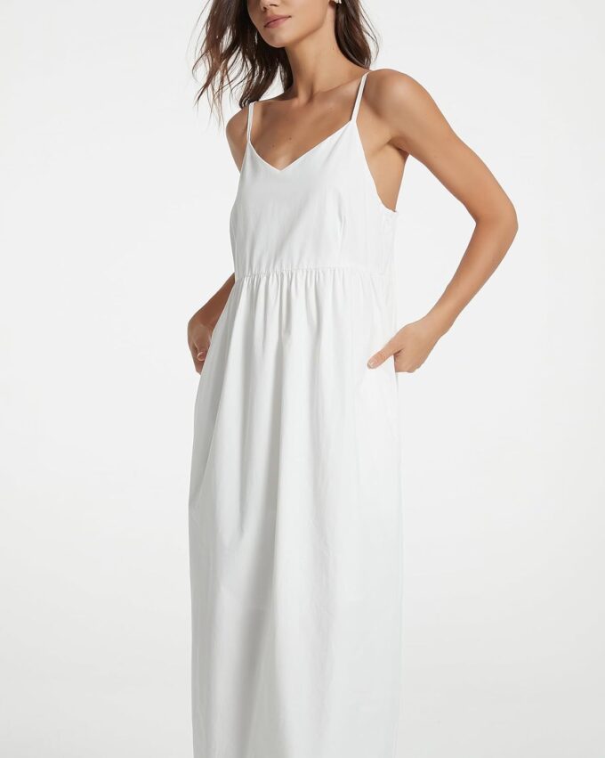 Spaghetti Strap Maxi Dress for Women Sleeveless V Neck Summer Flowy Cami Dress Beach Long Dresses with Pockets – Bild 4