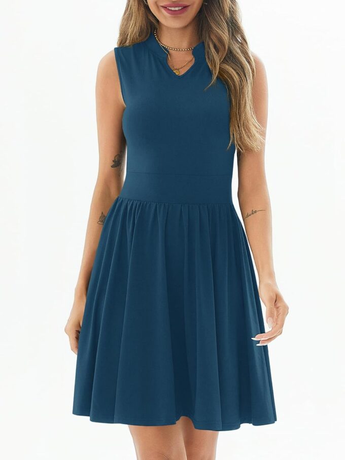 PerZeal Sommerkleider für Damen, Rundhalsausschnitt, lässig, plissiert, Rüschensaum, ärmellos, Tank-Midikleid – Bild 2