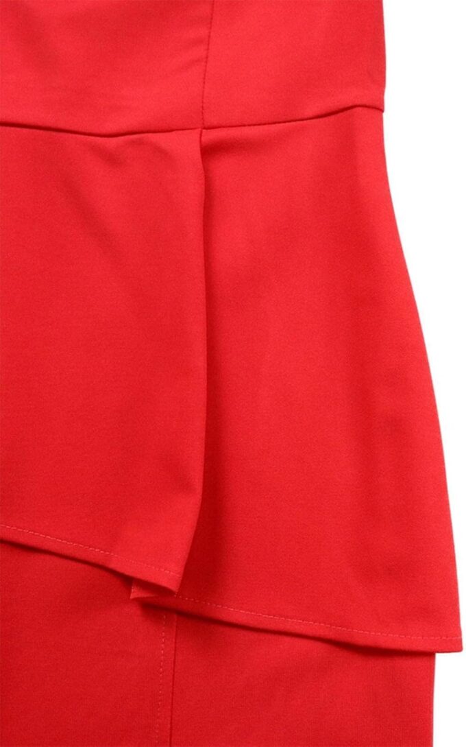 Damen Elegant Schößchen Bodycon Kleid Diagonaler Kragen Kurzarm Büro Arbeit Midi Bleistiftkleid – Bild 6