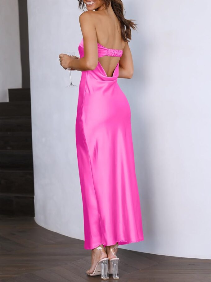 Caracilia Women's Summer Strapless Satin Tube Bodycon Backless Wedding Guest Maxi Dress 2025 Spring Formal Long Dresses – Bild 4