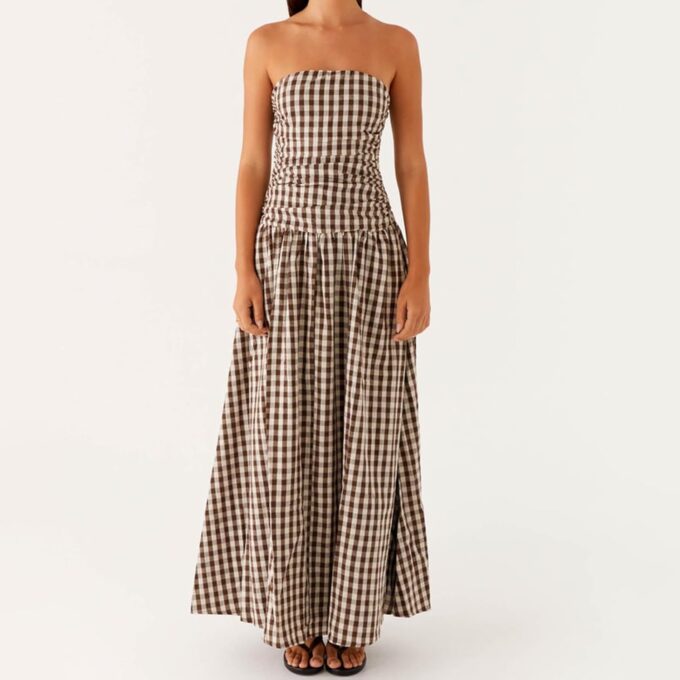 Women Floral Tube Maxi Dress Strapless Pleated A-line Y2k Going Out Long Dress for Cocktail Party Evening – Bild 3