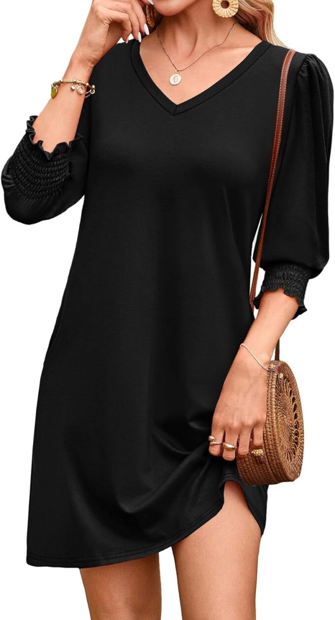 WIHOLL Women's Summer Dresses 3/4 Puff Sleeve Casual Sundress Dress with Pockets Beach Vacation 2025 Fashion – Bild 3